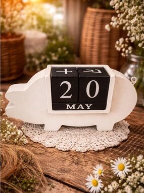 Old‎ East Main Co Farmhouse Wood Pig Perpetual Calendar